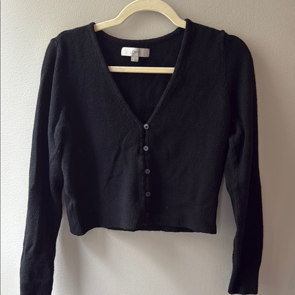 The LOFT Black cropped fuzzy sweater